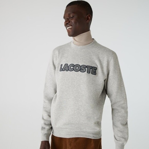 LACOSTE Men's Crewneck Flecked Fleece Logo Patch Sweatshirt Gray Sz Small - Picture 1 of 11